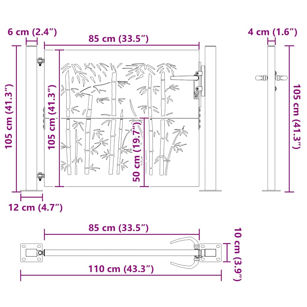 Garden Gate with Lock Black 110 x 105 cm Powder-Coated Steel