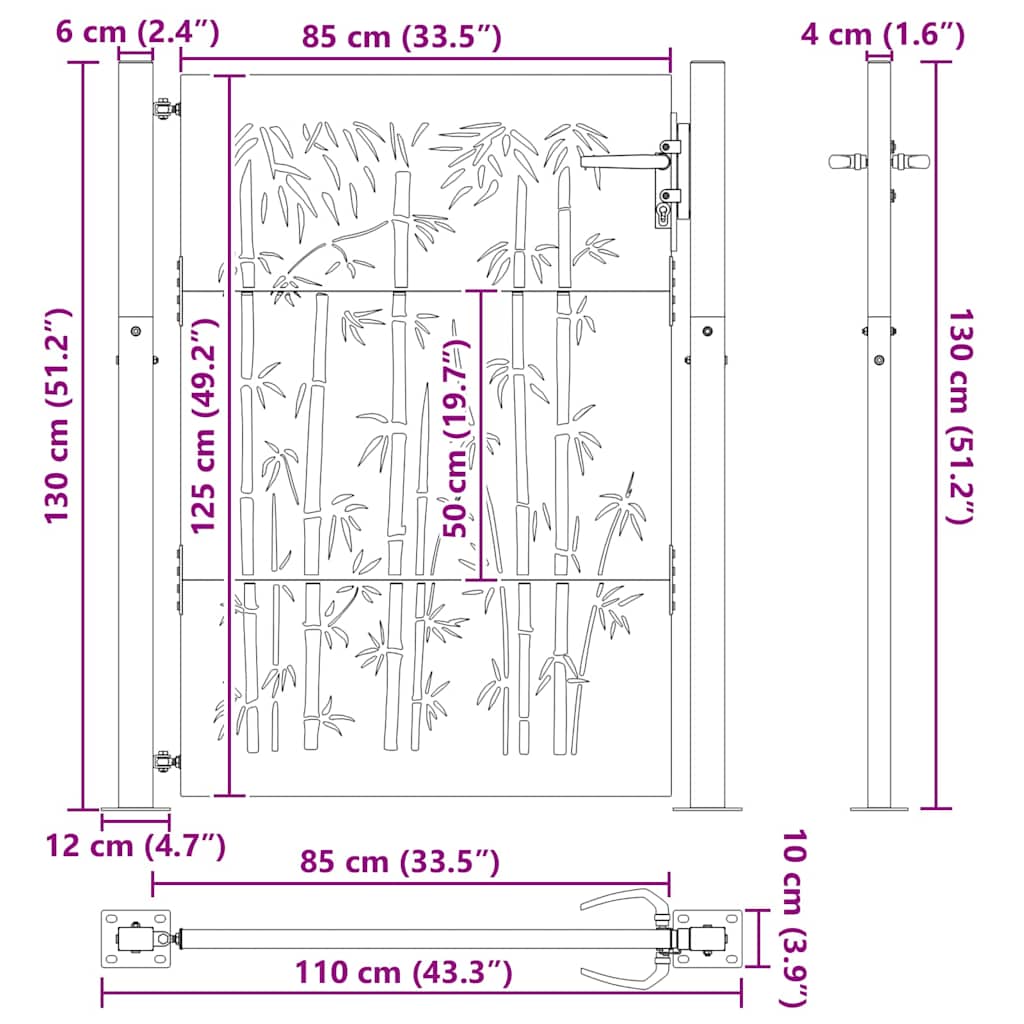 Garden Gate with Lock Black 110 x 130 cm Powder-Coated Steel