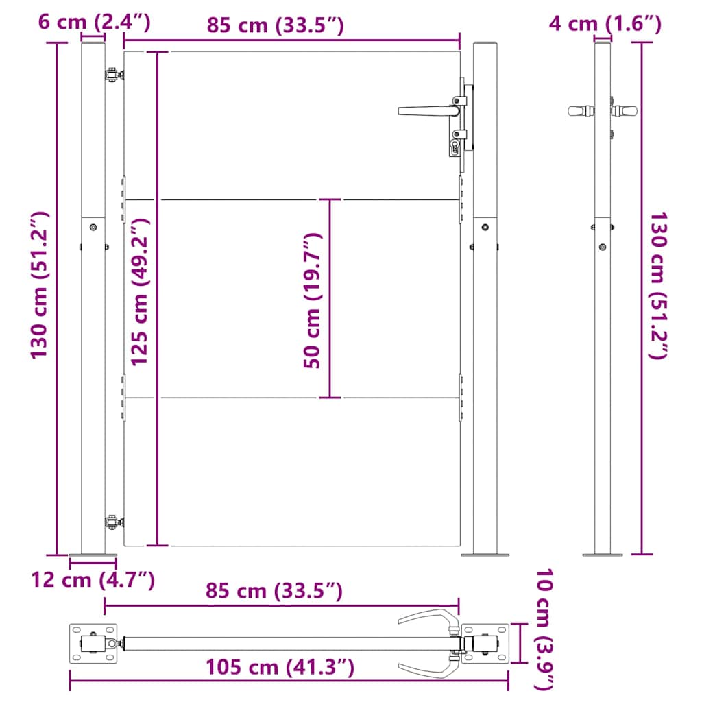 Garden Gate with Lock Black 105 x 130 cm Powder-Coated Steel