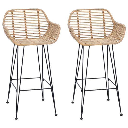 Bar Chair 2 pcs Natural 55 x 52 x 92 cm Rattan and Iron Bar Chair 2 pcs Natural 55 x 52 x 92 cm Rattan and Iron