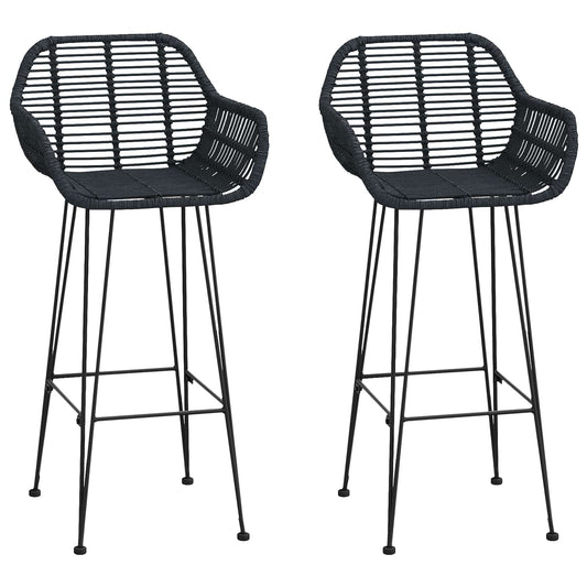 Bar Chair 2 pcs Black 55 x 52 x 105 cm Rattan and Iron Bar Chair 2 pcs Black 55 x 52 x 105 cm Rattan and Iron