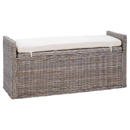 Storage Bench with Cushion Grey 110 x 40 x 50 cm Rattan Storage Bench with Cushion Grey 110 x 40 x 50 cm Rattan