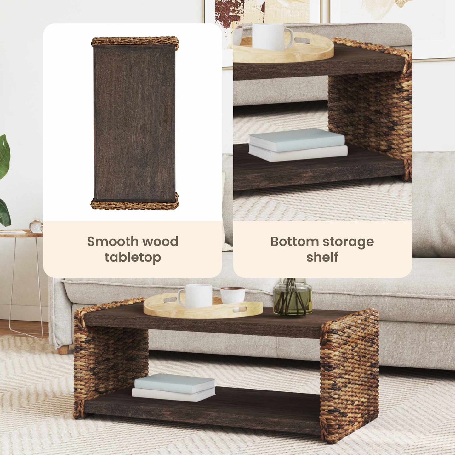 Coffee Table Natural 90 x 45 x 35 cm Solid Mahogany Wood