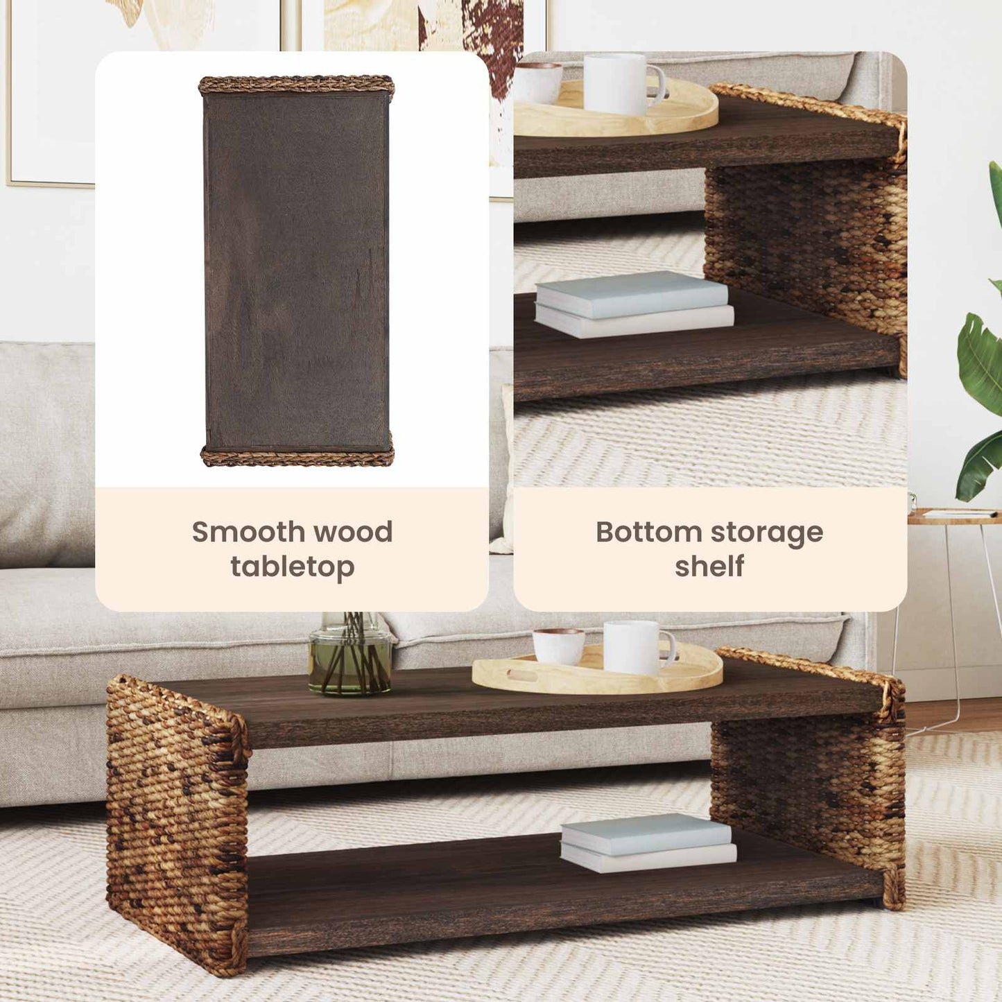 Coffee Table Natural 110 x 55 x 35 cm Solid Mahogany Wood