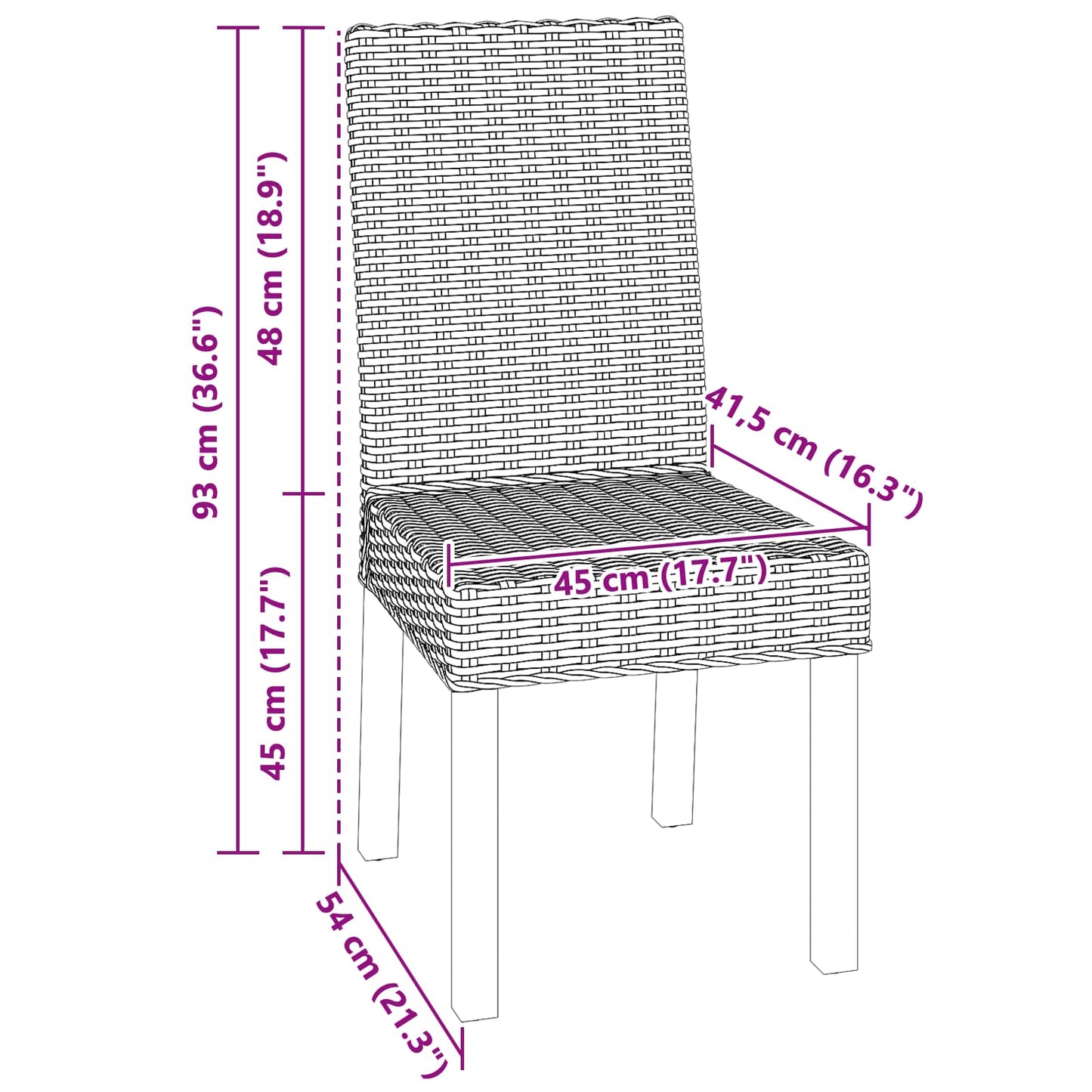 Dining Chair 2 pcs Kubu Grey 45 x 54 x 93 cm