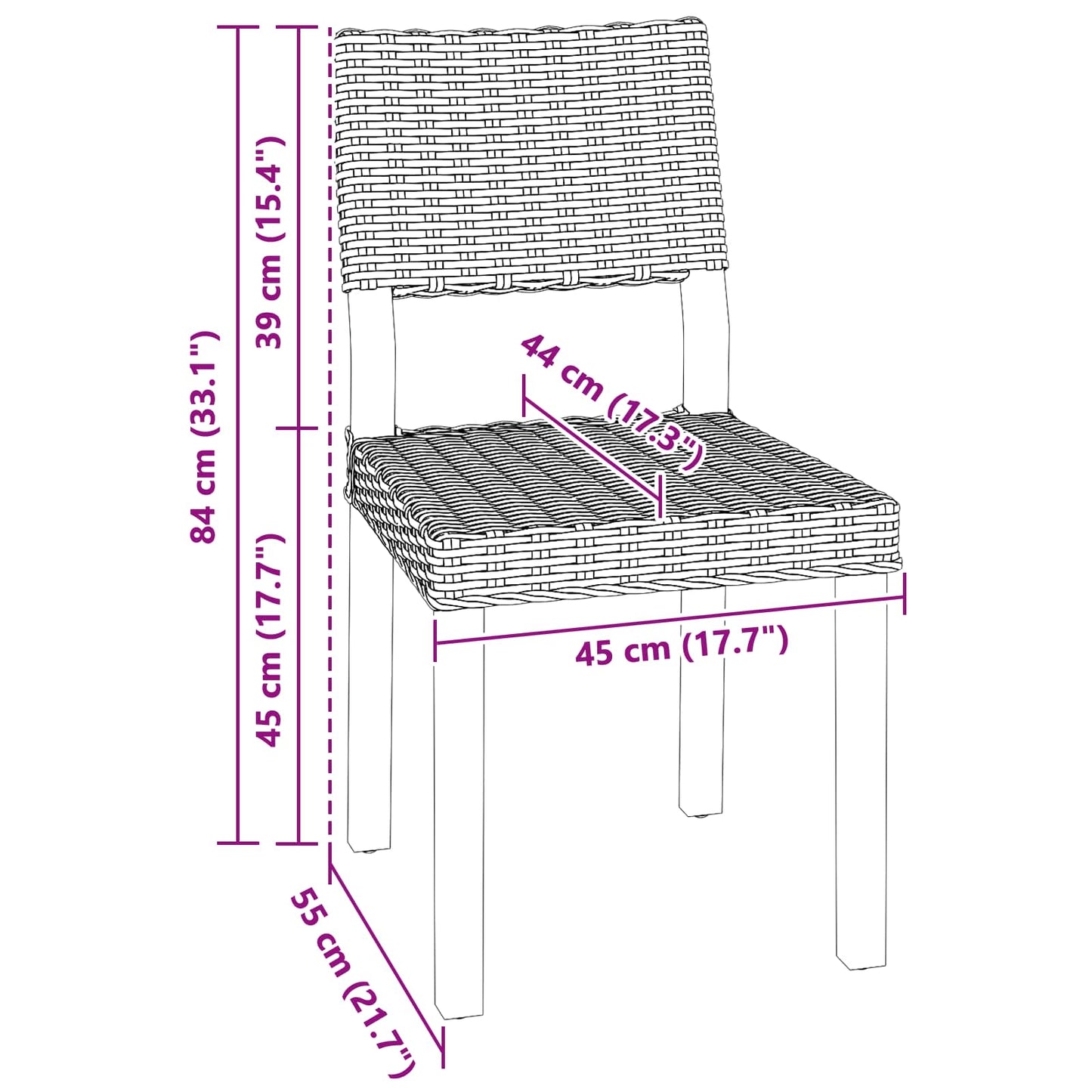 Dining Chair GENDT 2 pcs Kubu Rattan Kubu Grey 46 x 55 x 84 cm