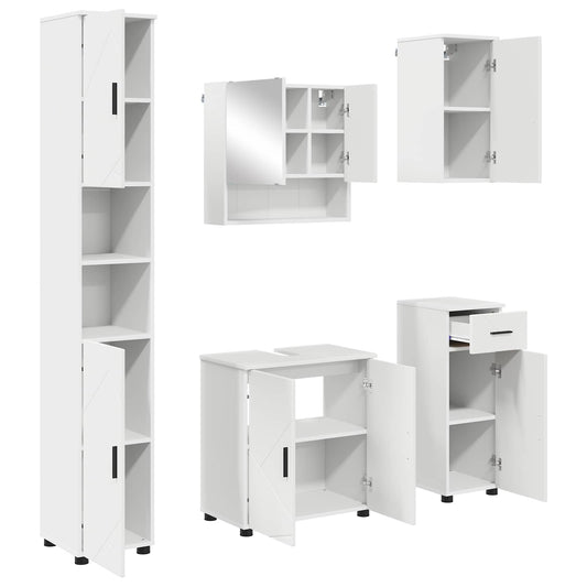 Bathroom Furniture Set 5 pcs White Engineered wood & Metal Bathroom Furniture Set 5 pcs White Engineered wood & Metal