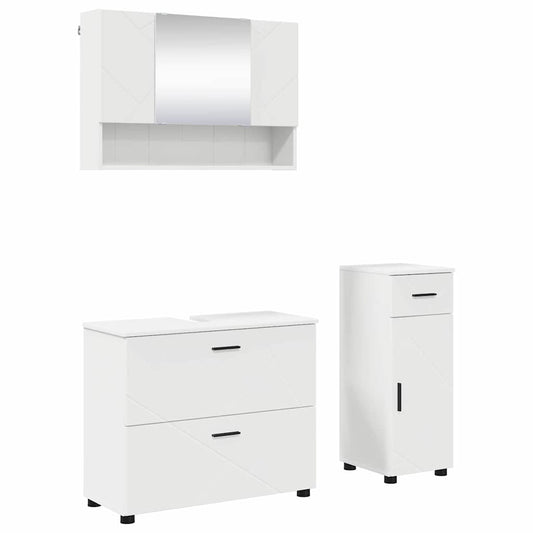 Bathroom Furniture Set 3 pcs White Engineered Wood and Metal Bathroom Furniture Set 3 pcs White Engineered Wood and Metal