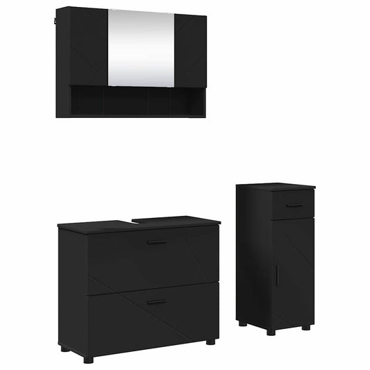 Bathroom Furniture Set 3 pcs Black Engineered Wood and Metal Bathroom Furniture Set 3 pcs Black Engineered Wood and Metal