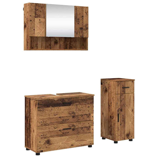Bathroom Furniture Set 3 pcs Old Wood Engineered Wood and Metal Bathroom Furniture Set 3 pcs Old Wood Engineered Wood and Metal