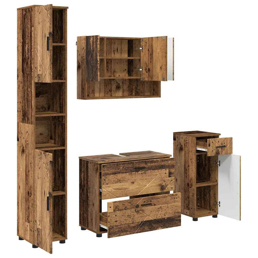 Bathroom Furniture Set 4 pcs Old Wood Engineered Wood and Metal Bathroom Furniture Set 4 pcs Old Wood Engineered Wood and Metal