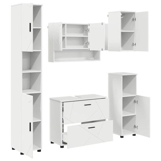 Bathroom Furniture Set 5 pcs White Engineered Wood and Metal Bathroom Furniture Set 5 pcs White Engineered Wood and Metal