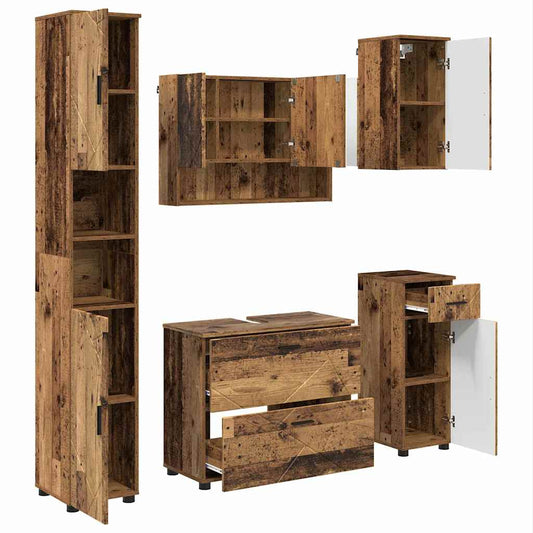 Bathroom Furniture Set 5 pcs Old Wood Engineered Wood and Metal Bathroom Furniture Set 5 pcs Old Wood Engineered Wood and Metal