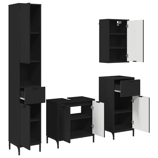 Bathroom Furniture Set with Drawer Black Engineered wood, Metal Bathroom Furniture Set with Drawer Black Engineered wood, Metal