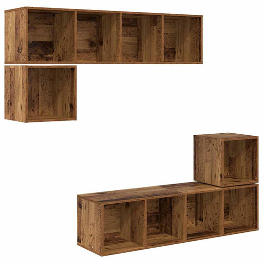 TV Cabinet Set Wall-mounted 4 pcs Old Wood Engineered Wood TV Cabinet Set Wall-mounted 4 pcs Old Wood Engineered Wood