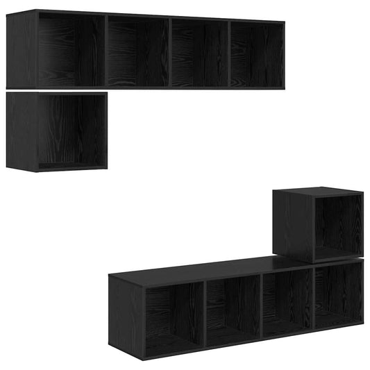 TV Cabinet Set 4 pcs Black Oak Engineered Wood TV Cabinet Set 4 pcs Black Oak Engineered Wood