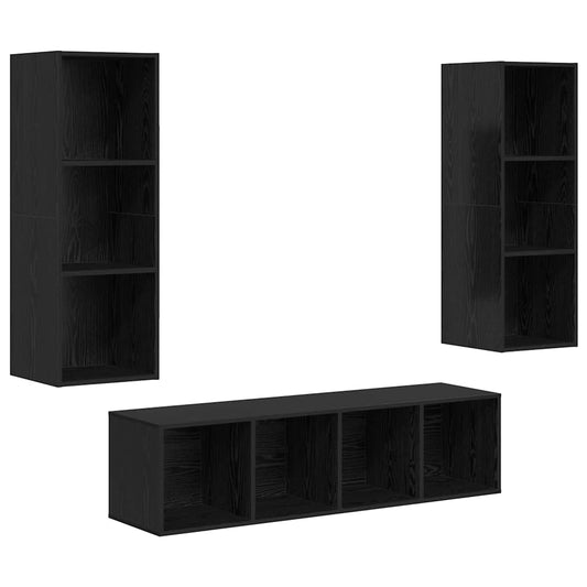 TV Cabinet Set 3 pcs Black Oak Engineered Wood TV Cabinet Set 3 pcs Black Oak Engineered Wood