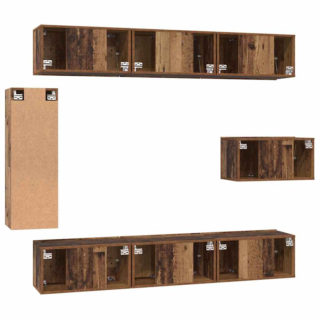 TV Cabinet Set Wall-mounted 8 pcs Old Wood Engineered Wood