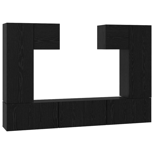 TV Cabinet Set Wall-mounted 7 pcs Black Oak Engineered Wood TV Cabinet Set Wall-mounted 7 pcs Black Oak Engineered Wood