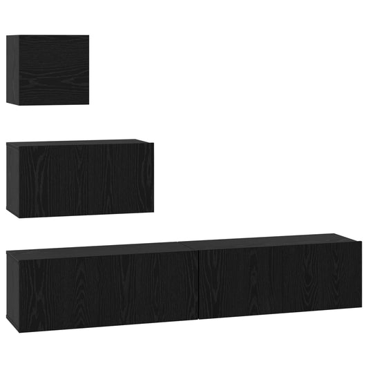 TV Cabinet Set Wall-mounted 3 pcs Black Oak Engineered Wood TV Cabinet Set Wall-mounted 3 pcs Black Oak Engineered Wood