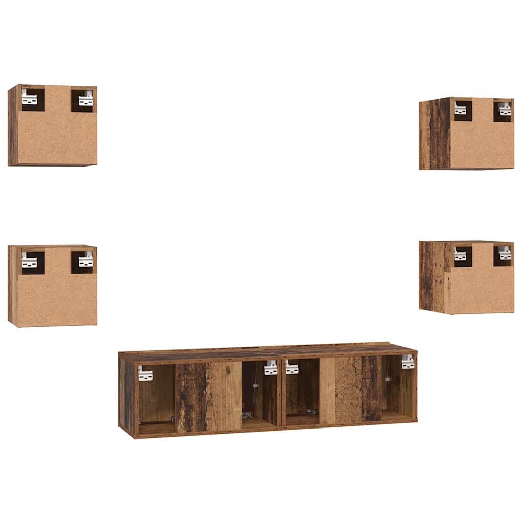 TV Cabinet Set Wall-mounted 6 pcs Old Wood Engineered Wood