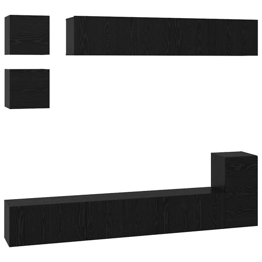 TV Cabinet Set Wall-mounted 8 pcs Black Oak Engineered Wood TV Cabinet Set Wall-mounted 8 pcs Black Oak Engineered Wood