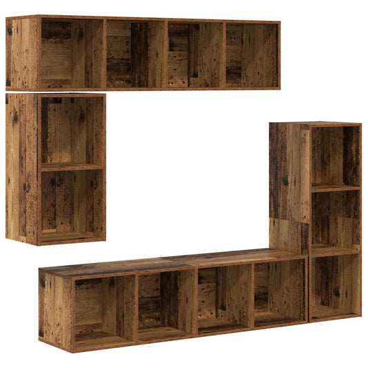 TV Cabinet Set Wall-mounted 4 pcs Old Wood Engineered Wood TV Cabinet Set Wall-mounted 4 pcs Old Wood Engineered Wood