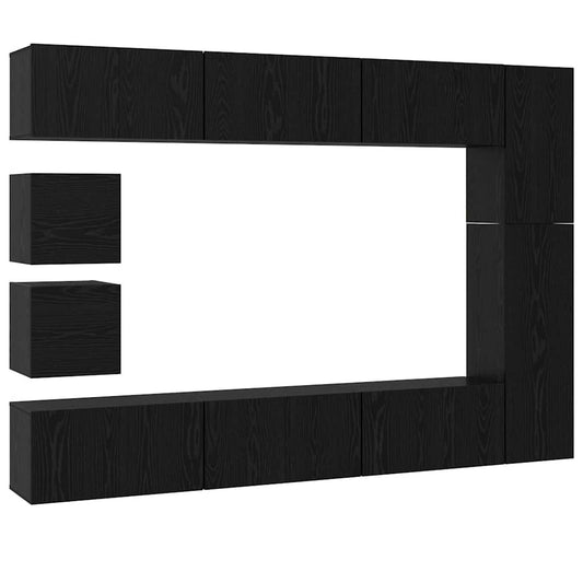 TV Cabinet Set Wall-mounted 10 pcs Black Oak Engineered Wood TV Cabinet Set Wall-mounted 10 pcs Black Oak Engineered Wood