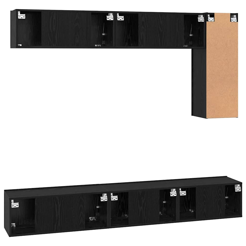 TV Cabinet Set Wall-mounted 6 pcs Black Oak Engineered Wood
