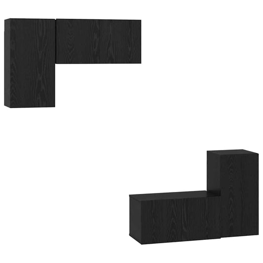 TV Cabinet Set Wall-mounted Black Oak Engineered Wood TV Cabinet Set Wall-mounted Black Oak Engineered Wood