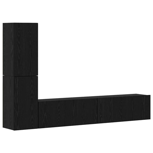 Wall TV Cabinet 2 pcs Black Oak Engineered Wood Wall TV Cabinet 2 pcs Black Oak Engineered Wood