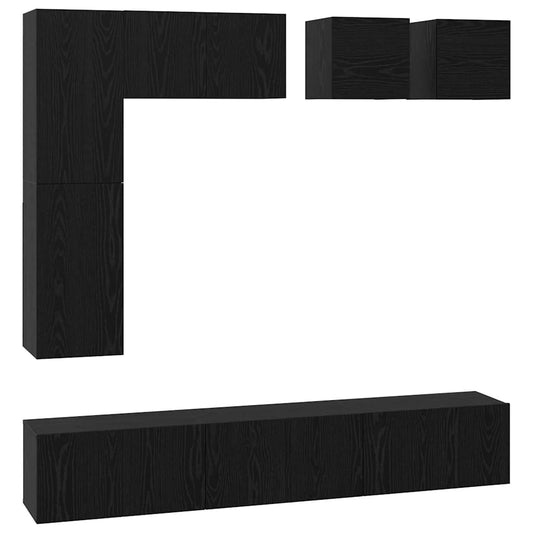 TV Cabinet Set Wall-mounted 8 pcs Black Oak Engineered Wood TV Cabinet Set Wall-mounted 8 pcs Black Oak Engineered Wood