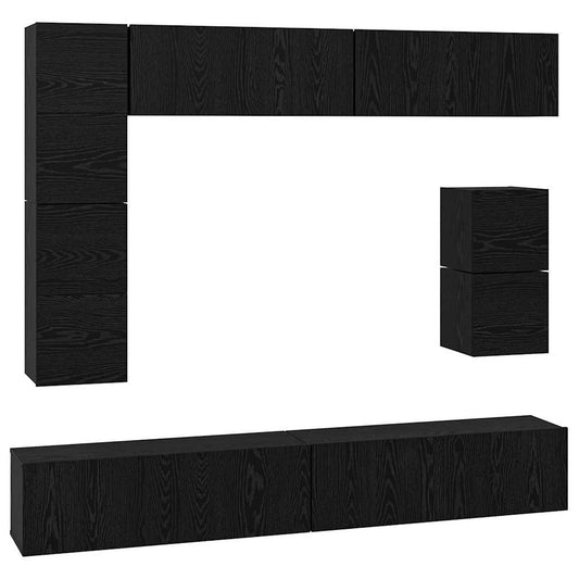 TV Cabinet Set Wall-mounted 8 pcs Black Oak Engineered Wood TV Cabinet Set Wall-mounted 8 pcs Black Oak Engineered Wood