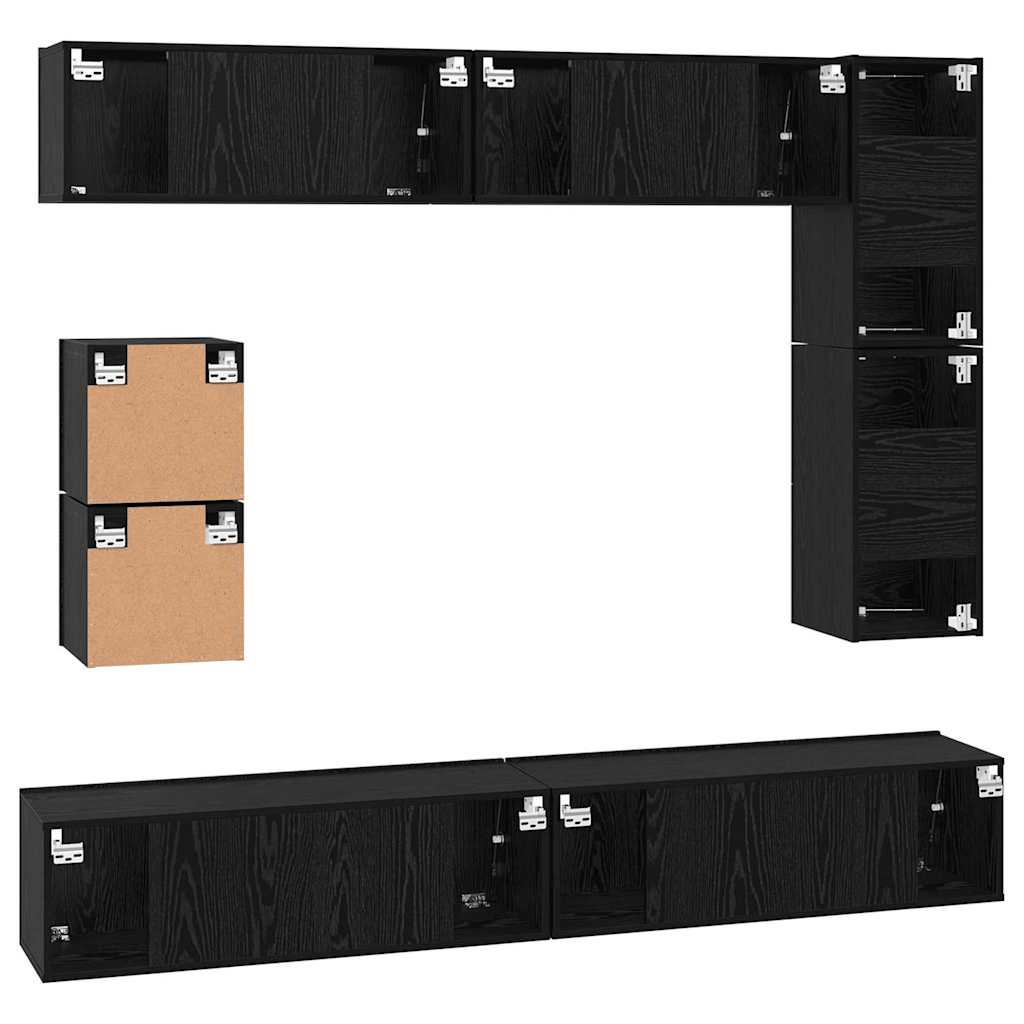 TV Cabinet Set Wall-mounted 8 pcs Black Oak Engineered Wood