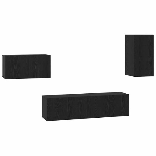 TV Cabinet Set with Drawer Black Oak Engineered Wood TV Cabinet Set with Drawer Black Oak Engineered Wood