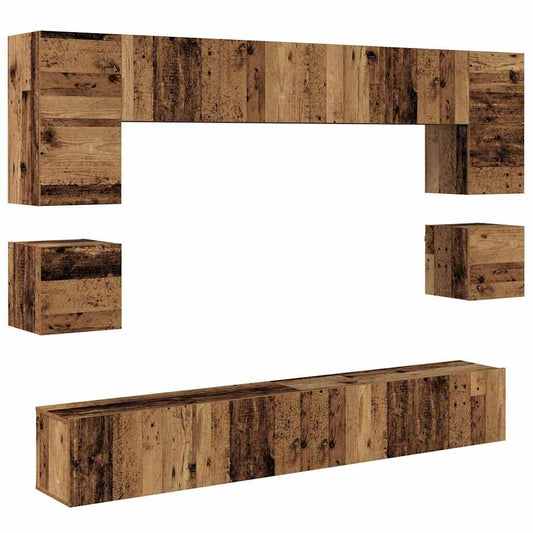 TV Cabinet Set Wall-mounted 8 pcs Old Wood Engineered Wood TV Cabinet Set Wall-mounted 8 pcs Old Wood Engineered Wood