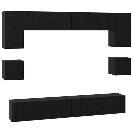 TV Cabinet Set 8 pcs Black Oak Engineered Wood TV Cabinet Set 8 pcs Black Oak Engineered Wood