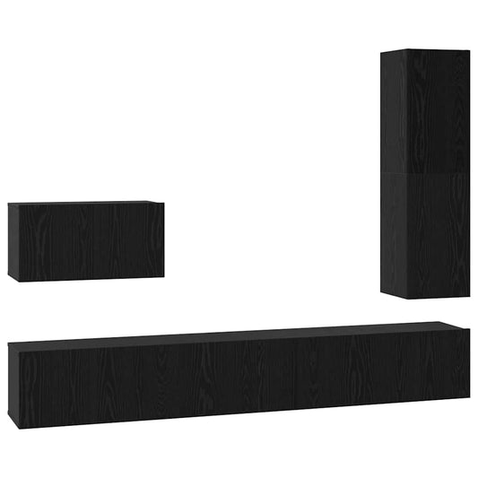TV Cabinet Set 4 pcs Black Oak Engineered Wood TV Cabinet Set 4 pcs Black Oak Engineered Wood