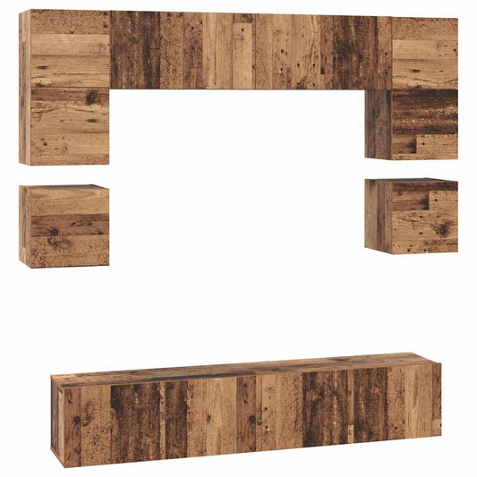 TV Cabinet Set Wall-mounted 8 pcs Old Wood Engineered Wood TV Cabinet Set Wall-mounted 8 pcs Old Wood Engineered Wood