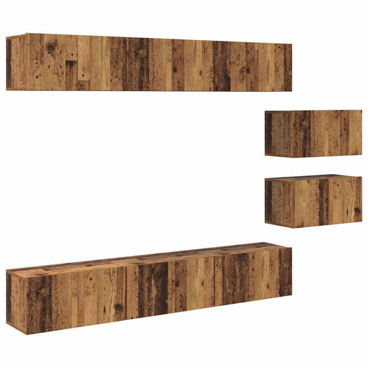 TV Cabinet Set Wall-mounted Old Wood Engineered Wood TV Cabinet Set Wall-mounted Old Wood Engineered Wood