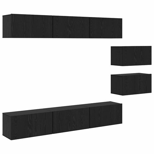 TV Cabinet Set 8 pcs Black Oak Engineered Wood TV Cabinet Set 8 pcs Black Oak Engineered Wood