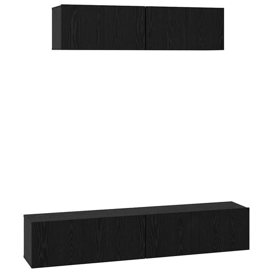 TV Cabinet Set Wall-mounted 4 pcs Black Oak Engineered Wood TV Cabinet Set Wall-mounted 4 pcs Black Oak Engineered Wood