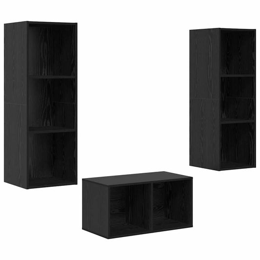TV Cabinet Set Black Oak Engineered Wood TV Cabinet Set Black Oak Engineered Wood