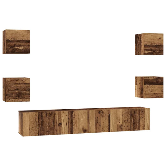 TV Cabinet Set Wall-mounted 7 pcs Old Wood Engineered Wood TV Cabinet Set Wall-mounted 7 pcs Old Wood Engineered Wood