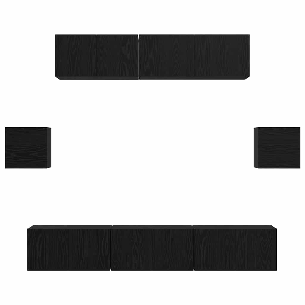 TV Cabinet Set Wall-mounted 7 pcs Black Oak Engineered Wood