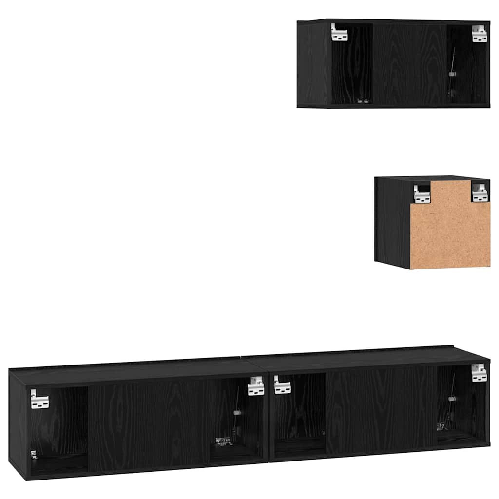 TV Cabinet Set 4 pcs Black Oak Engineered Wood