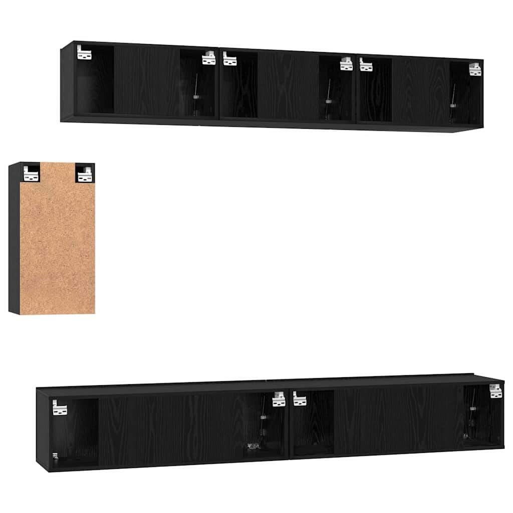 TV Cabinet Set with Drawer 6 pcs Black Oak Engineered Wood