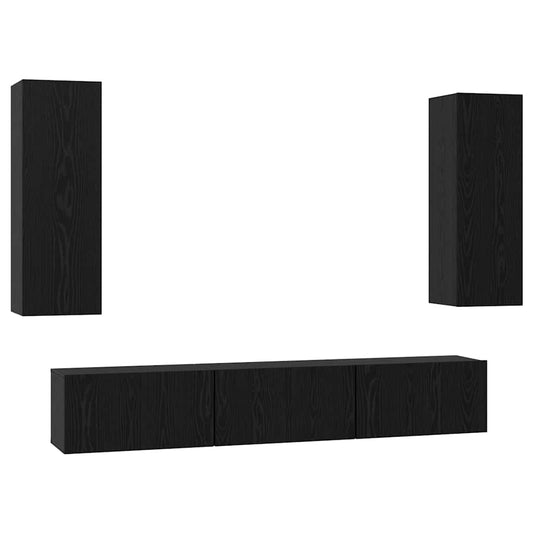 TV Cabinet Set Wall-mounted 5 pcs Black Oak Engineered Wood TV Cabinet Set Wall-mounted 5 pcs Black Oak Engineered Wood