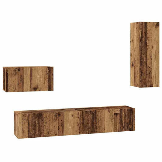 Wall TV Cabinet Wall-mounted 4 pcs Old Wood Engineered Wood Wall TV Cabinet Wall-mounted 4 pcs Old Wood Engineered Wood