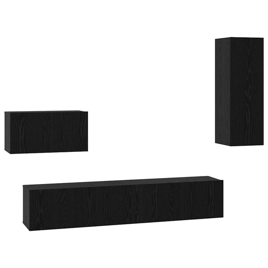 Wall TV Cabinet Wall-mounted 4 pcs Black Oak Engineered Wood Wall TV Cabinet Wall-mounted 4 pcs Black Oak Engineered Wood
